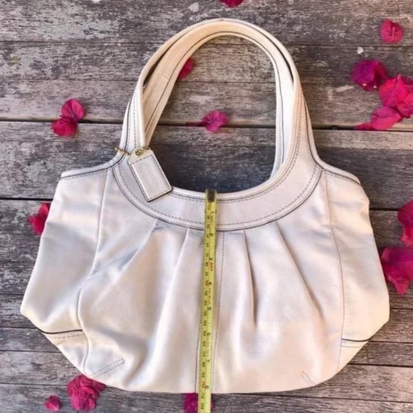 Coach Ergo Ivory Pleated Top Plaid Lining Leather Tote - Picture 3 of 6